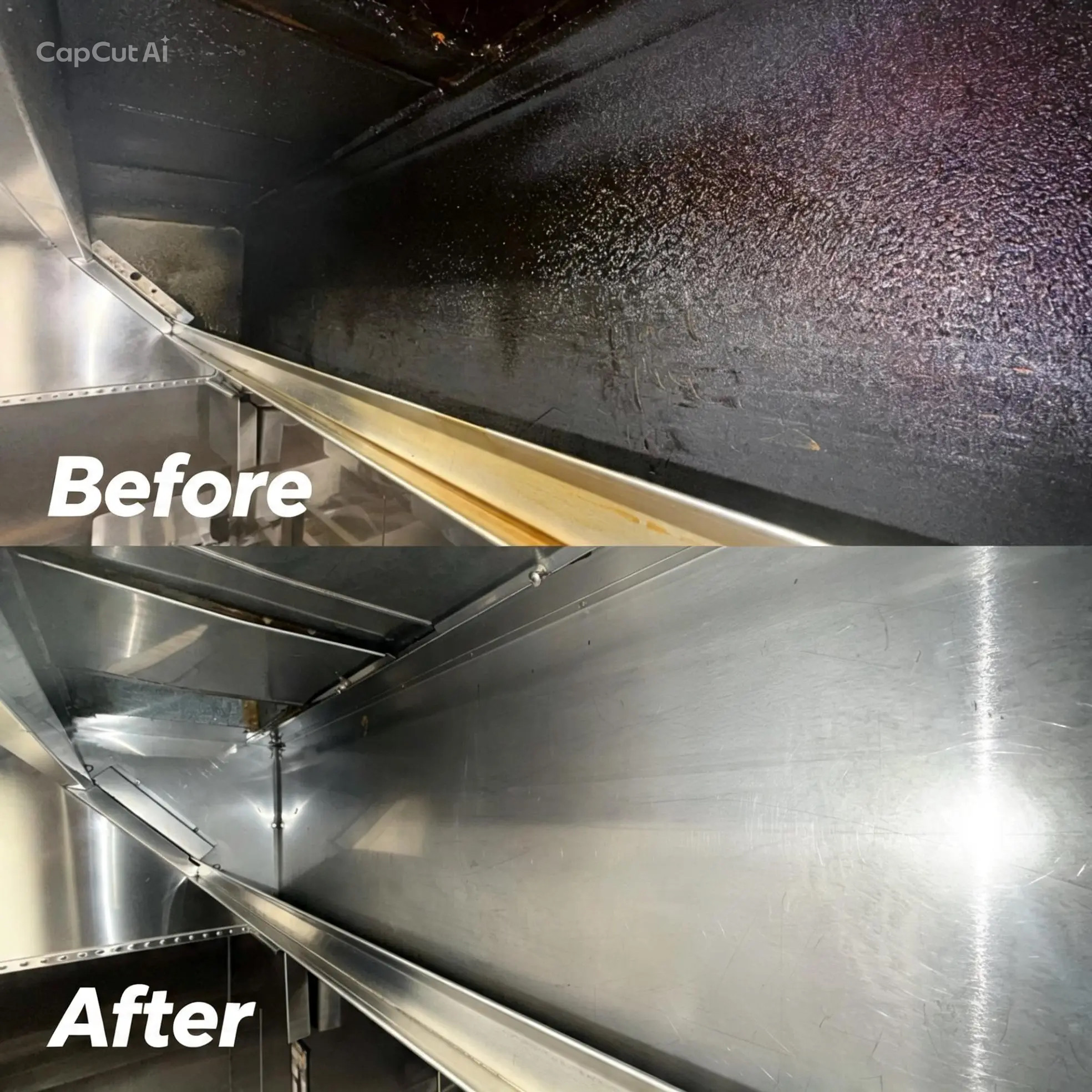 Commercial rangehood before and after Skykleen cleaning